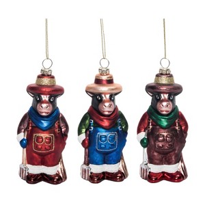 Transpac Glass Decorative Cow Ornament Set of 3 Christmas Home Decorations - 1 of 1