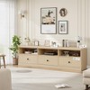 EcoSummer Mid-Century Modern TV Stand for 65/70/75" TVs, 70" Entertainment Center with Drawers & Open Shelves, Natural - 2 of 4