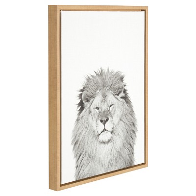 Natural Wood Framed Black and White Lion Canvas Print, 20" x 25"