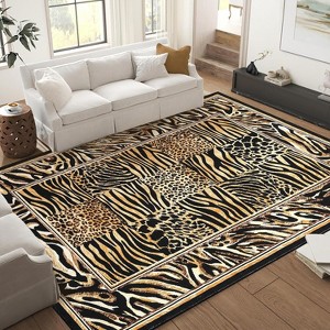Area Rug for Living Room Washable, Soft Leopard Patchwork Print Large Bedroom Rugs Low Pile Non-Slip Carpet Rugs for Dining Room - 1 of 4