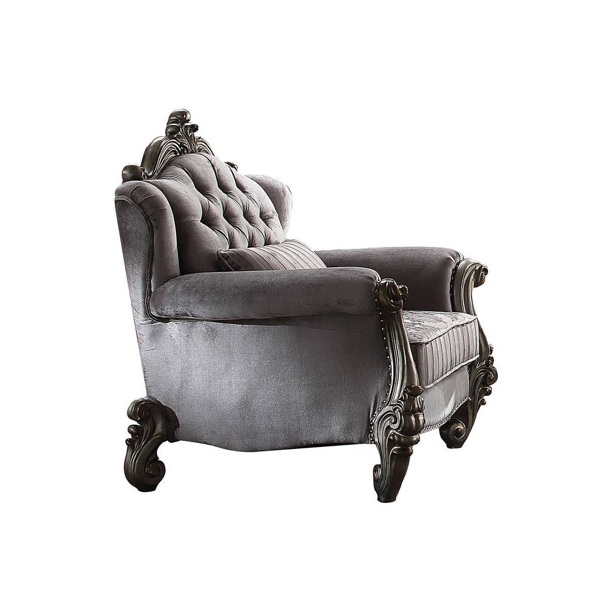 Versailles Club Chair with 1 Pillow Velvet/Antique Platinum Finish - Acme Furniture - thumbnail 6