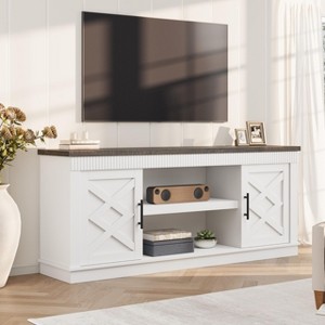Farmhouse TV Stand for 65-70" TVs, 65" Long Rustic Entertainment Center with 2 Doors & Open Shelf - 1 of 4