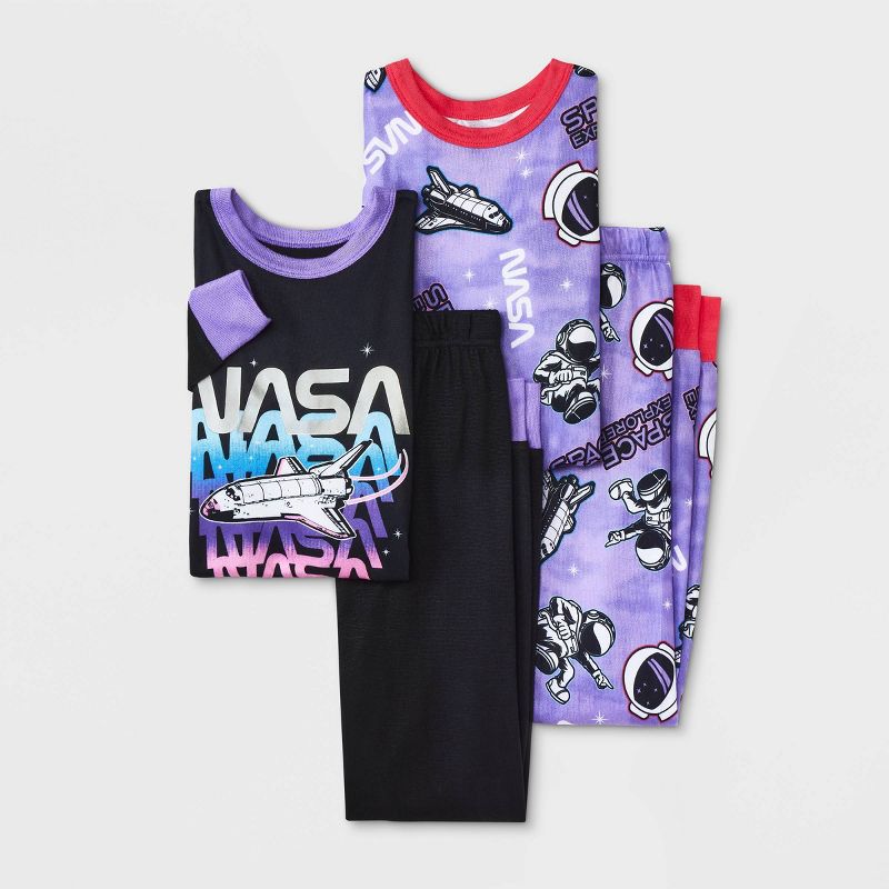Girls&#39; NASA Snug Fit 4pc Pajama Set - Black/Purple, 1 of 4