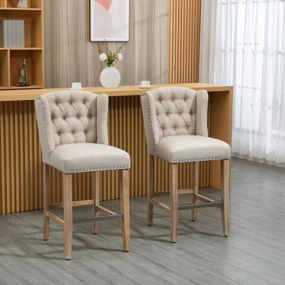 Resenkos Set of 2 Counter Height Barstools with Nailhead Trim and Tufted Backs, Dark