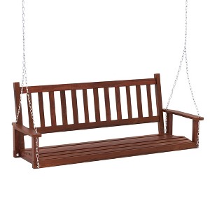 Tangkula 5FT Wooden 3-Person Porch Swing Chair w/ Adjustable Galvanized Metal Chains - 1 of 4