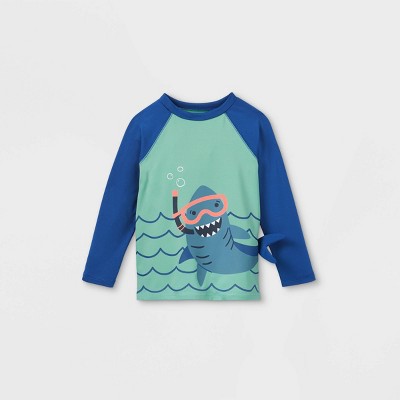 Toddler Boys' Shark Long Sleeve Graphic Rash Guard Swim Shirt - Cat & Jack™ Blue/Aqua 12M