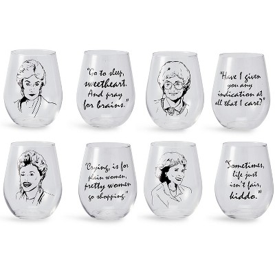 Just Funky The Golden Girls Stemless Wine Glass Collectible Set of 4| Each Holds 16 Ounces