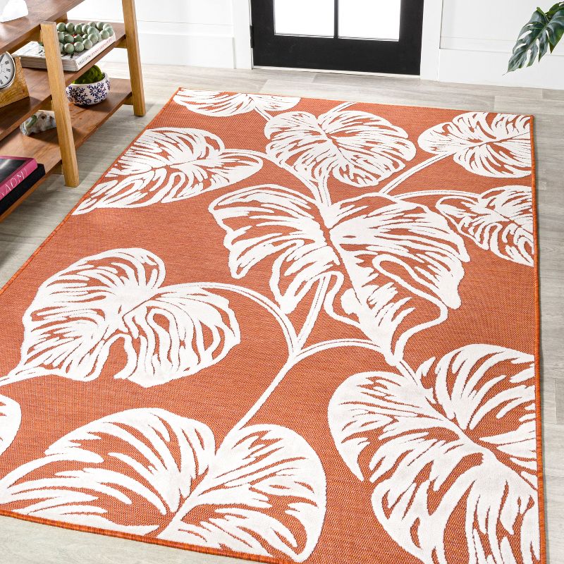 JONATHAN Y Tobago High-Low Two-Tone Monstera Leaf Floral Indoor/Outdoor Area Rug, 5 of 11