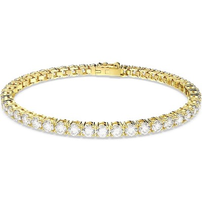 Matrix Crystal Tennis Bracelet, Round Cut Stones in Pink, Blue, Black, Clear with Multiple Metal Finishes