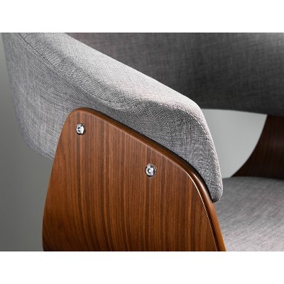 Set of 2 Light Grey Upholstered Walnut Wood Arm Chairs