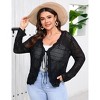 Coolmee Women's Plus Size Crochet Cardigan Light Weight Long Sleeve Tie Front Hollow Out Thin Cardigan - 2 of 4