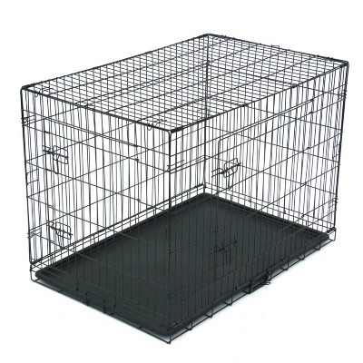 phiestina 42" Pet Kennel, Folding Steel Crate for Cats & Dogs, Wire Metal Playpen with Two Doors, Black