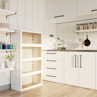 Modern Sideboard Decorative Storage Cabinet, CENGHU 2-Pack 35.4" Wide Transparent Plastic Storage Cabinets for Closet Organizers and Storage, Beige