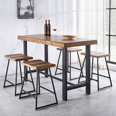 Rustic Saddle Style Brown Wood and Metal Counter Stool, 25" Height