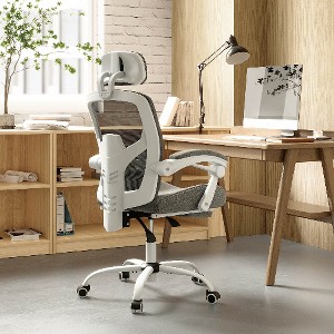 Lyngins High Back Mesh Home Office Desk Chair, Retractable Footrest Ergonomic Office Chair with Adjustable Headrest, 360° Swivel Computer Desk Chair - 1 of 4