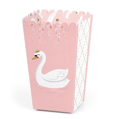 Big Dot of Happiness Swan Soiree - White Swan Baby Shower or Birthday Party Favor Popcorn Treat Boxes - Set of 12