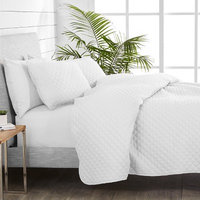 White Twin Microfiber Diamond Stitched Quilt Set