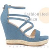 Perphy Women Criss Cross Platform Denim Strappy Wedges Heel Sandals - 4 of 4