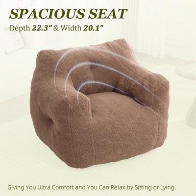 MOONMISS Teddy Fabric Bean Bag Sofa Chair with Armrests Stuffed High-Density Foam in Living Room,Bedroom Reading