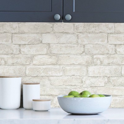 White Textured Brick Peel and Stick Wallpaper Roll