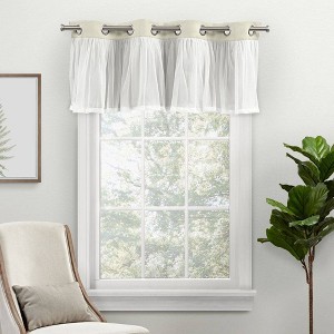 18"x52" Catarina Layered Window Valance Room Darkening Blackout and Sheer Grommet Top Off-White - Exclusive Home - 1 of 4