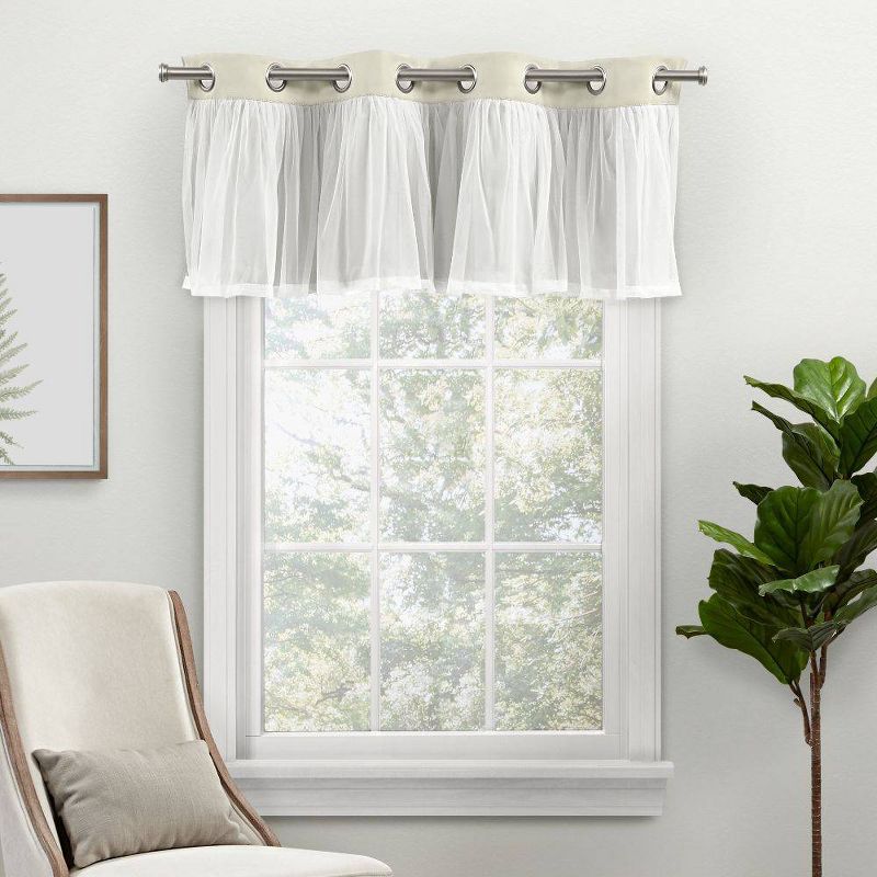 18&#34;x52&#34; Catarina Layered Window Valance Room Darkening Blackout and Sheer Grommet Top Off-White - Exclusive Home, 1 of 5