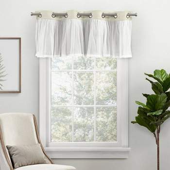 18"x52" Catarina Layered Window Valance Room Darkening Blackout and Sheer Grommet Top Off-White - Exclusive Home