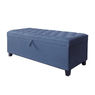 Alilang 55.3 Inch Long Storage Ottoman Storage Bench with Flip Top Chest and Padded Seat Bed Stool Hallway Living Room or Bedside-Blue