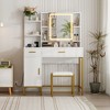 COZONY Vanity Table with Lighted Mirror & Charging Station – Makeup Vanity with Stool, Drawers & Cabinet for Bedroom - 2 of 4