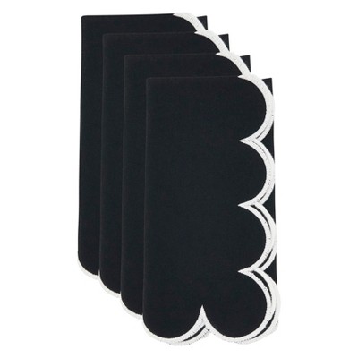 Black Cotton Scalloped Hem Napkin Set of 4, 20"