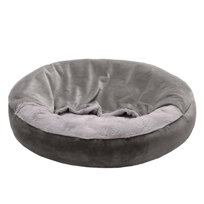 Small Dark Gray Faux Fur and Velvet Hooded Donut Pet Bed