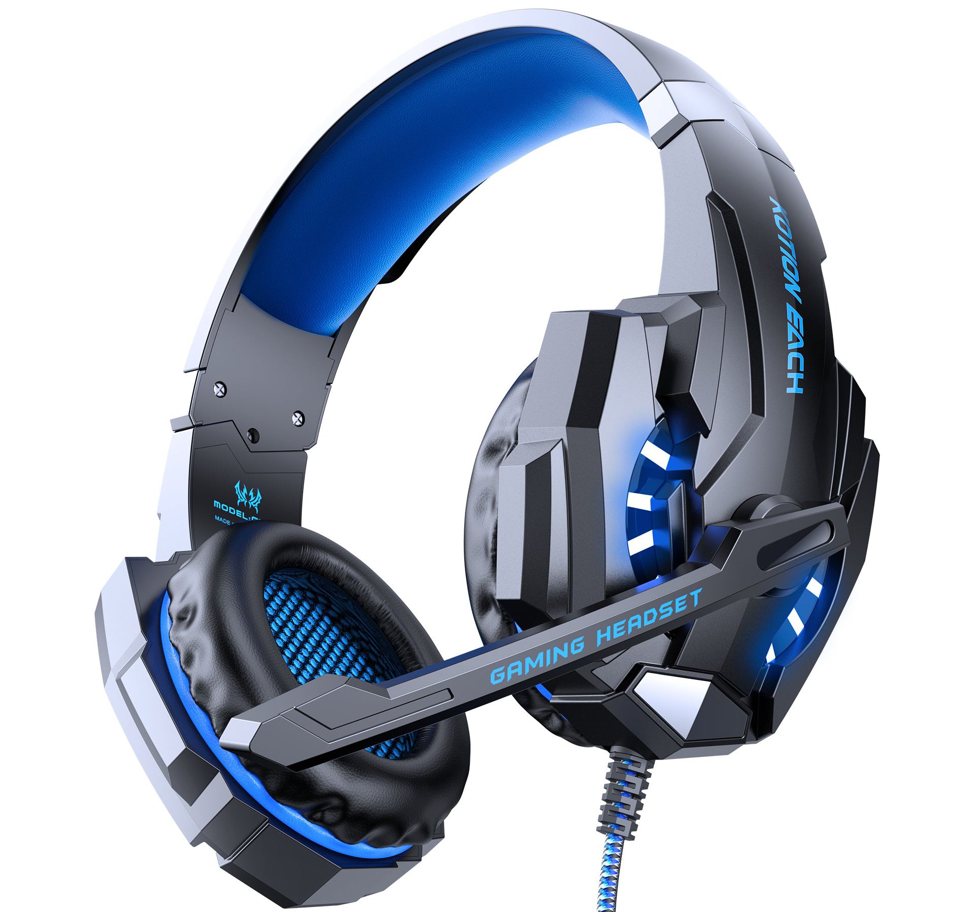Gaming Headset with Microphone, Compatible with PS4 PS5 Xbox One PC Laptop, Over-Ear Headphones with LED Light, Noise Canceling Mic