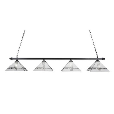 Toltec Lighting Square 4 - Light Island Pendant Light in  Matte Black with 14" New Deco Art Glass Shade