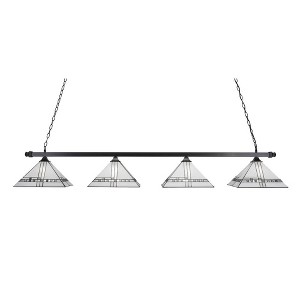 Toltec Lighting Square 4 - Light Island Pendant Light in  Matte Black with 14" New Deco Art Glass Shade - 1 of 1