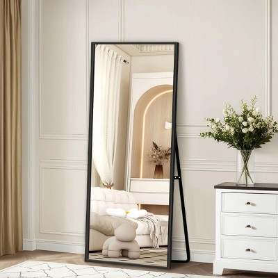 SEVOBAL 64"x21" Full Length Mirror with Stand Shatterproof Floor Mirror with Aluminum Frame for Bedroom and Loft, Black, 174"*63"*3.2"