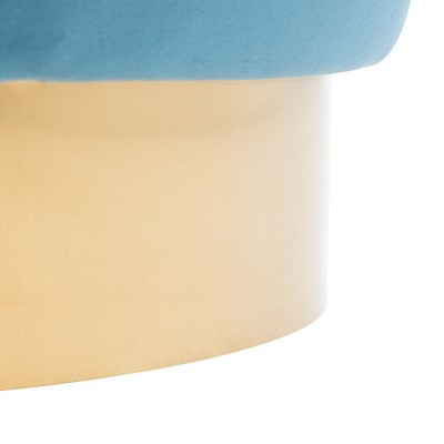 Sky Blue Velvet and Gold Round Ottoman