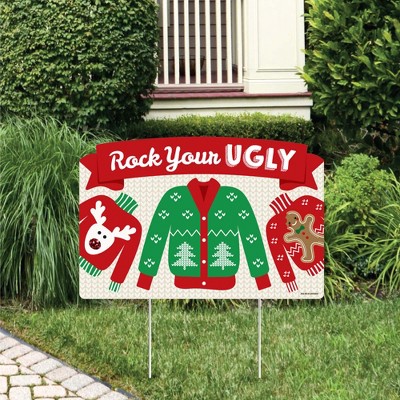 Big Dot of Happiness Ugly Sweater - Holiday and Christmas Party Yard Sign Lawn Decorations - Rock Your Ugly Party Yardy Sign