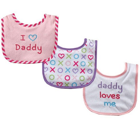 Luvable Friends Baby Girl Cotton Drooler Bibs with Fiber Filling 3pk, Pink  Dad, One Size