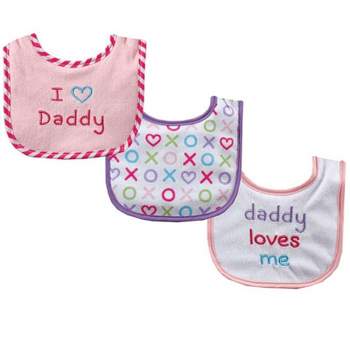 Luvable Friends Baby Girl Cotton Drooler Bibs with Fiber Filling 3pk, Pink Dad, One Size