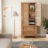 Coucheta 64 Inch Rattan Pantry Cabinet, Tall Kitchen Storage Cabinet with 2 Adjustable Shelves & 2 Drawers for Living Room, Dining Room, Light Brown - 4 of 4