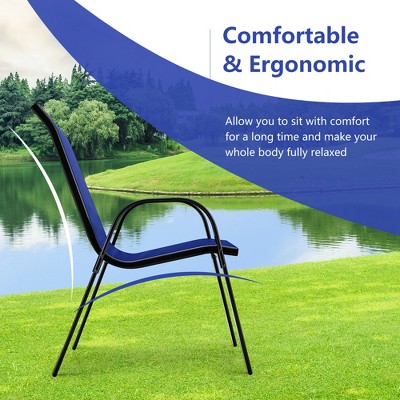Navy Stackable Outdoor Dining Chairs with Armrests, Set of 4