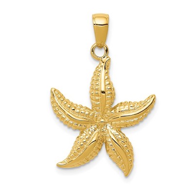 Black Bow Jewelry 14k Yellow Gold Textured Sea Star Pendant, 20mm