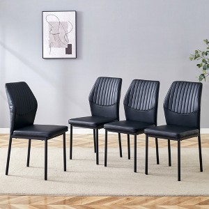 ORRD Set of 4 Black PU Leather Dining Chairs, Modern Kitchen Chairs with Metal Legs & Vertical Stripe Design, High Resilience - 1 of 4