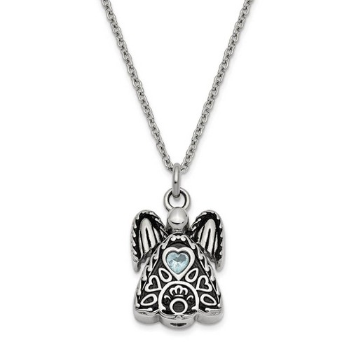 Black Bow Jewelry Antiqued Stainless Steel CZ Birthstone Angel Ash Holder Necklace 18 In - image 1 of 4