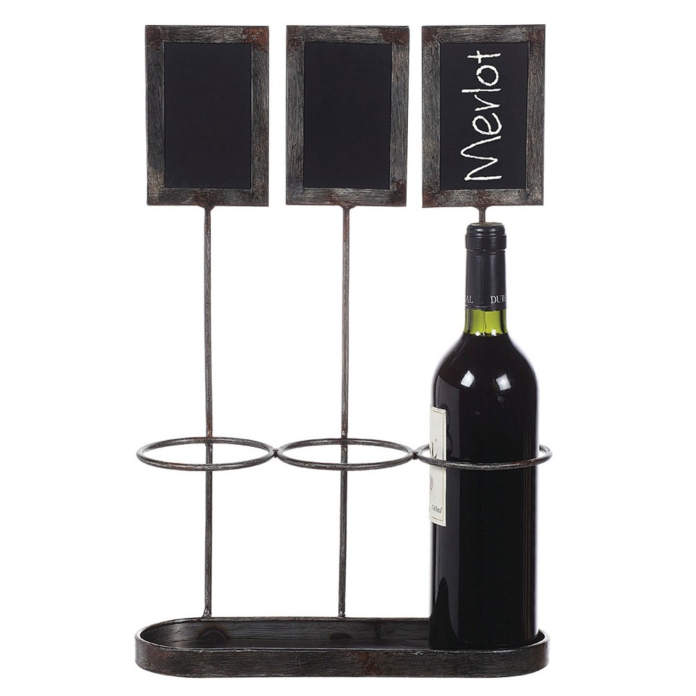 Metal Wine Bottle Holder/Chalkboard Holds with 3 Bottles (17-1/4H)