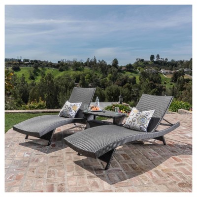 Pacific 3pc All-Weather Wicker Chaise Lounge w/ Side Table - Gray - Christopher Knight Home