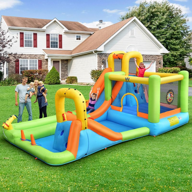 Costway Inflatable Water Slide Park Bounce House Climbing Wall W/ 750W Blower, 4 of 11