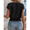 Women's Blouse Eyelet Embroidered Smocked Waist Short Sleeve Blouse Casual Crew Neck Summer Top - 4 of 4