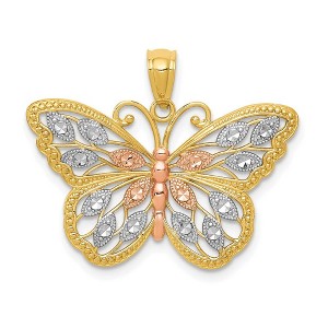Black Bow Jewelry 14k Yellow Gold with White & Rose Rhodium 26mm Butterfly Pendant - 1 of 4
