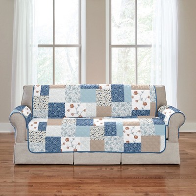 BrylaneHome Printed Patchwork Sofa Cover - Blue Multi